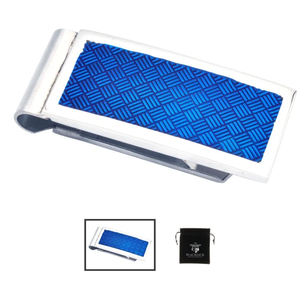 Mens Blue Stainless Steel Money Clip